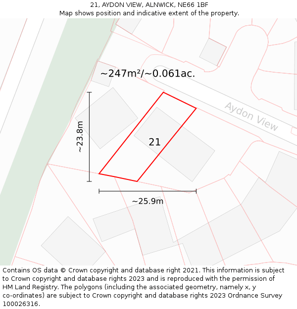 21, AYDON VIEW, ALNWICK, NE66 1BF: Plot and title map