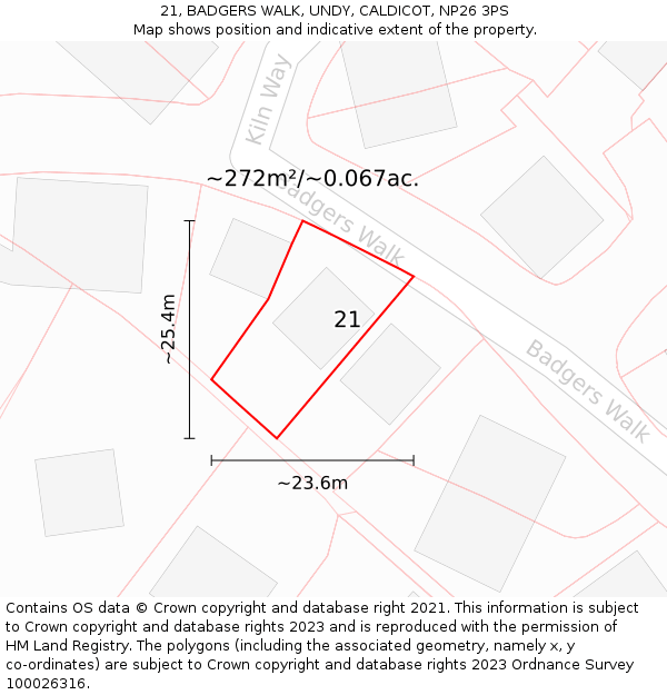 21, BADGERS WALK, UNDY, CALDICOT, NP26 3PS: Plot and title map