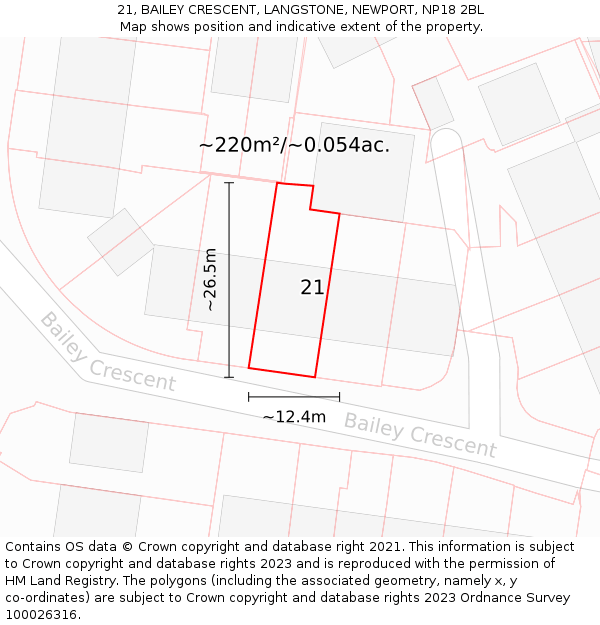 21, BAILEY CRESCENT, LANGSTONE, NEWPORT, NP18 2BL: Plot and title map