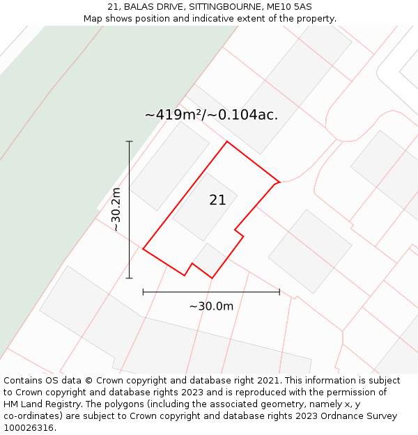 21, BALAS DRIVE, SITTINGBOURNE, ME10 5AS: Plot and title map