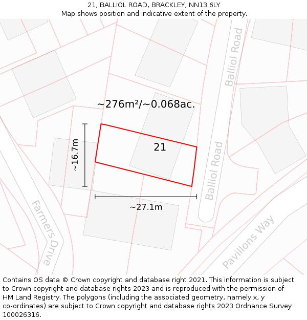 21, BALLIOL ROAD, BRACKLEY, NN13 6LY: Plot and title map