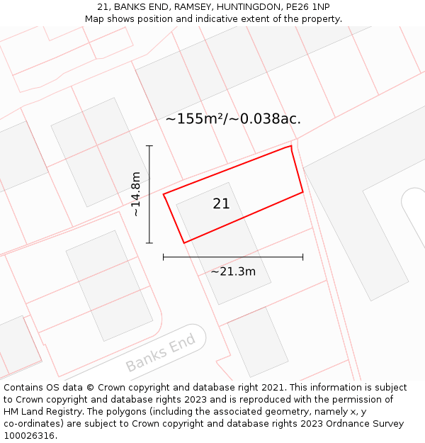 21, BANKS END, RAMSEY, HUNTINGDON, PE26 1NP: Plot and title map