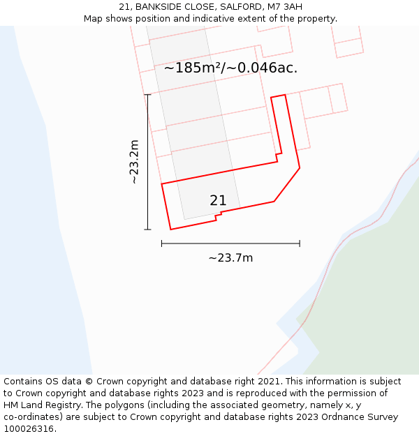 21, BANKSIDE CLOSE, SALFORD, M7 3AH: Plot and title map