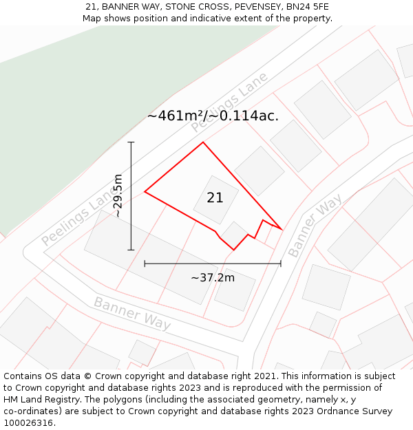 21, BANNER WAY, STONE CROSS, PEVENSEY, BN24 5FE: Plot and title map