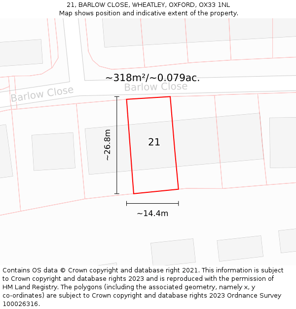 21, BARLOW CLOSE, WHEATLEY, OXFORD, OX33 1NL: Plot and title map