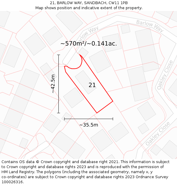 21, BARLOW WAY, SANDBACH, CW11 1PB: Plot and title map