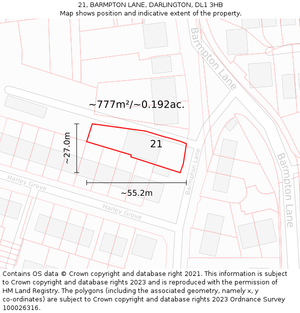 21, BARMPTON LANE, DARLINGTON, DL1 3HB: Plot and title map