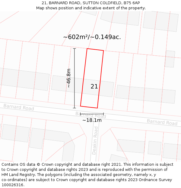 21, BARNARD ROAD, SUTTON COLDFIELD, B75 6AP: Plot and title map