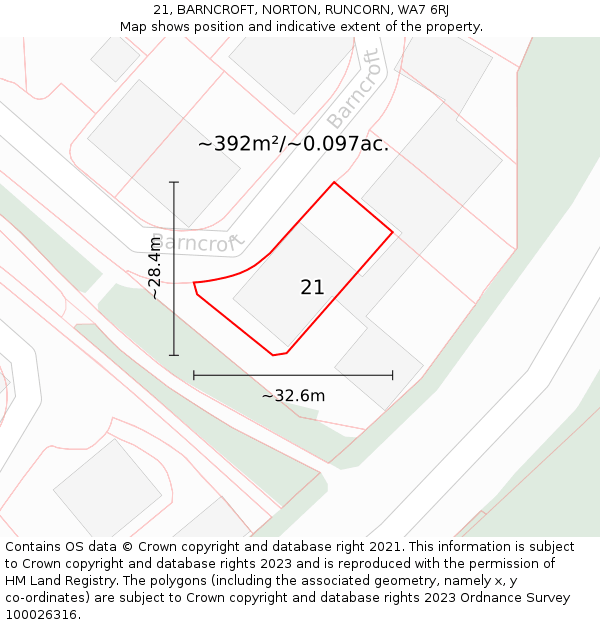 21, BARNCROFT, NORTON, RUNCORN, WA7 6RJ: Plot and title map