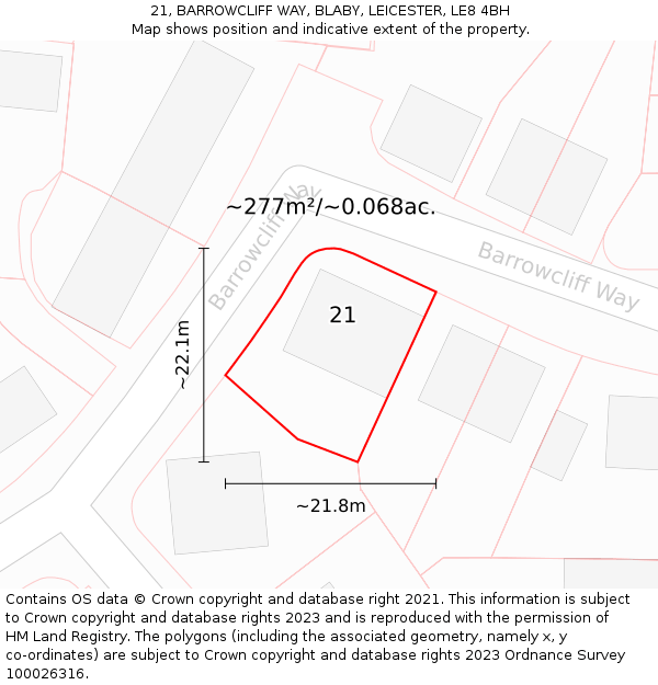 21, BARROWCLIFF WAY, BLABY, LEICESTER, LE8 4BH: Plot and title map