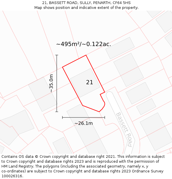 21, BASSETT ROAD, SULLY, PENARTH, CF64 5HS: Plot and title map
