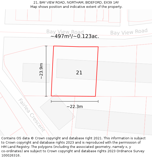 21, BAY VIEW ROAD, NORTHAM, BIDEFORD, EX39 1AY: Plot and title map