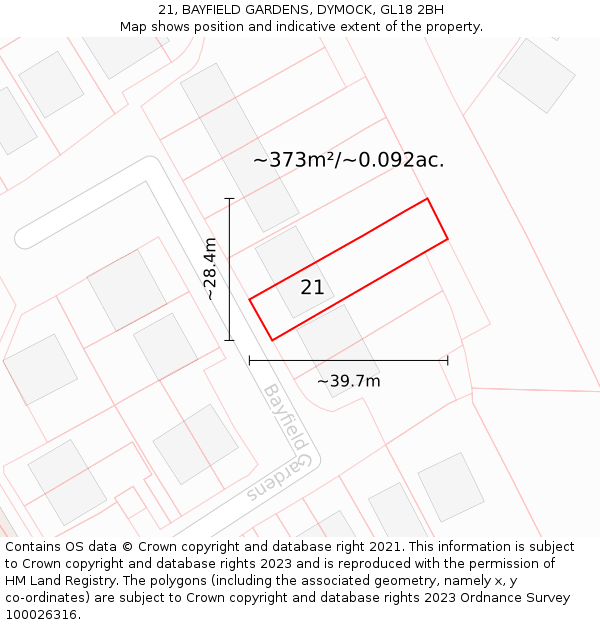 21, BAYFIELD GARDENS, DYMOCK, GL18 2BH: Plot and title map