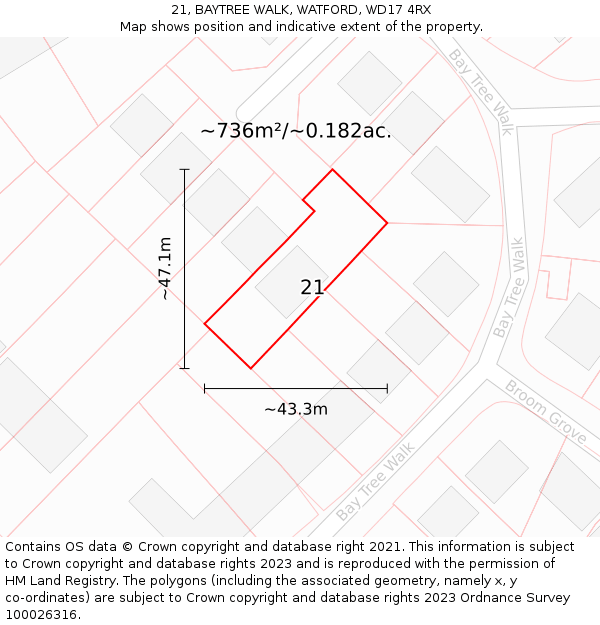 21, BAYTREE WALK, WATFORD, WD17 4RX: Plot and title map