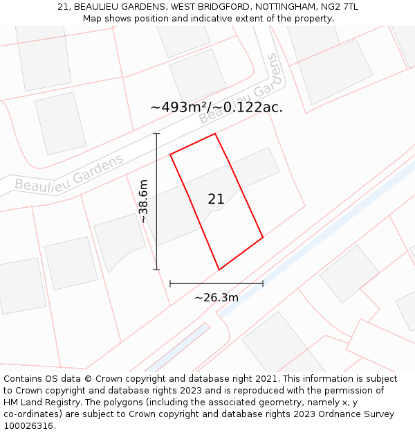 21, BEAULIEU GARDENS, WEST BRIDGFORD, NOTTINGHAM, NG2 7TL: Plot and title map