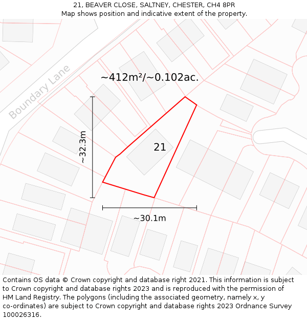 21, BEAVER CLOSE, SALTNEY, CHESTER, CH4 8PR: Plot and title map