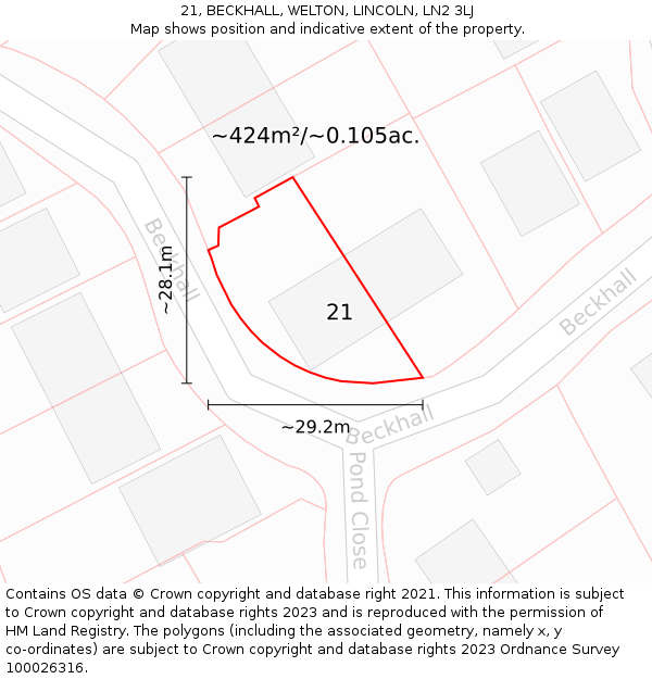 21, BECKHALL, WELTON, LINCOLN, LN2 3LJ: Plot and title map