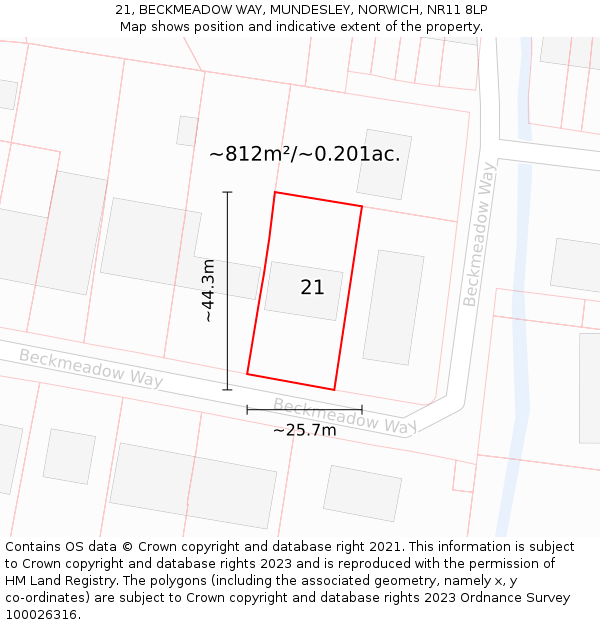 21, BECKMEADOW WAY, MUNDESLEY, NORWICH, NR11 8LP: Plot and title map