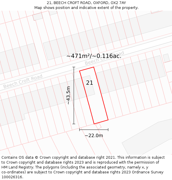 21, BEECH CROFT ROAD, OXFORD, OX2 7AY: Plot and title map