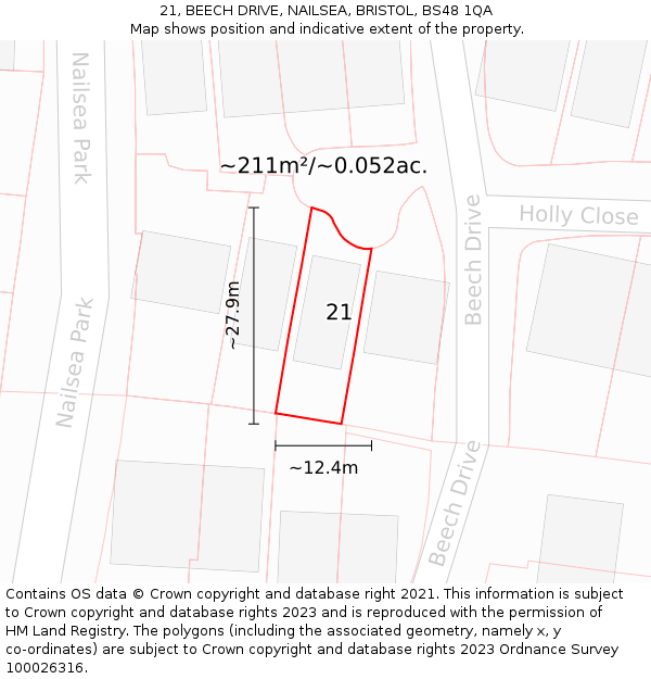 21, BEECH DRIVE, NAILSEA, BRISTOL, BS48 1QA: Plot and title map