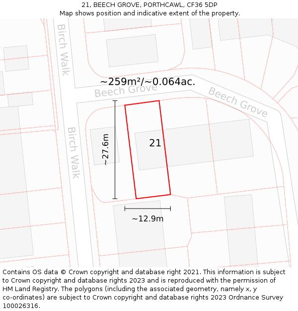 21, BEECH GROVE, PORTHCAWL, CF36 5DP: Plot and title map
