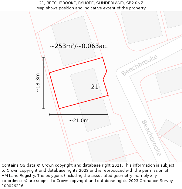 21, BEECHBROOKE, RYHOPE, SUNDERLAND, SR2 0NZ: Plot and title map