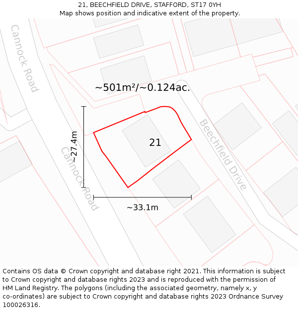 21, BEECHFIELD DRIVE, STAFFORD, ST17 0YH: Plot and title map
