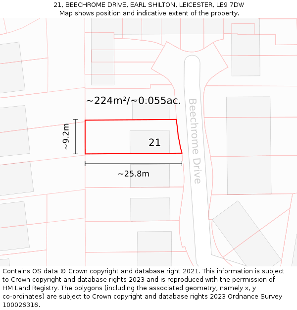 21, BEECHROME DRIVE, EARL SHILTON, LEICESTER, LE9 7DW: Plot and title map