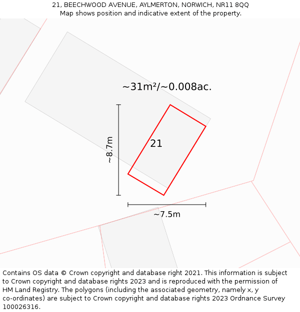 21, BEECHWOOD AVENUE, AYLMERTON, NORWICH, NR11 8QQ: Plot and title map