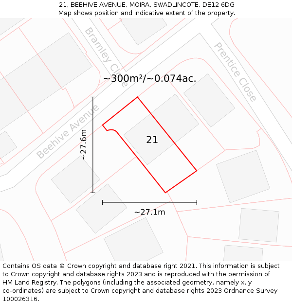 21, BEEHIVE AVENUE, MOIRA, SWADLINCOTE, DE12 6DG: Plot and title map