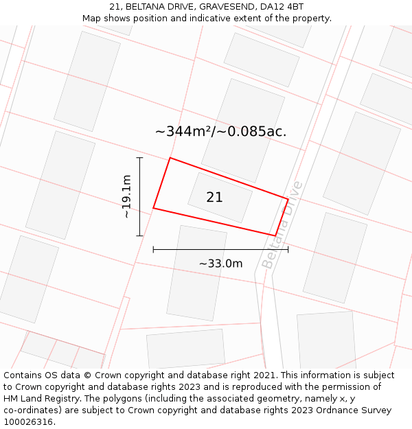 21, BELTANA DRIVE, GRAVESEND, DA12 4BT: Plot and title map