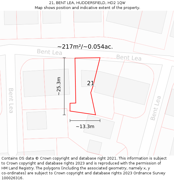 21, BENT LEA, HUDDERSFIELD, HD2 1QW: Plot and title map