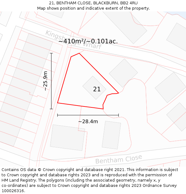 21, BENTHAM CLOSE, BLACKBURN, BB2 4RU: Plot and title map