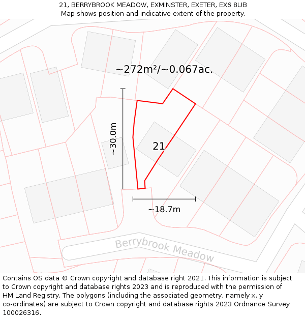 21, BERRYBROOK MEADOW, EXMINSTER, EXETER, EX6 8UB: Plot and title map