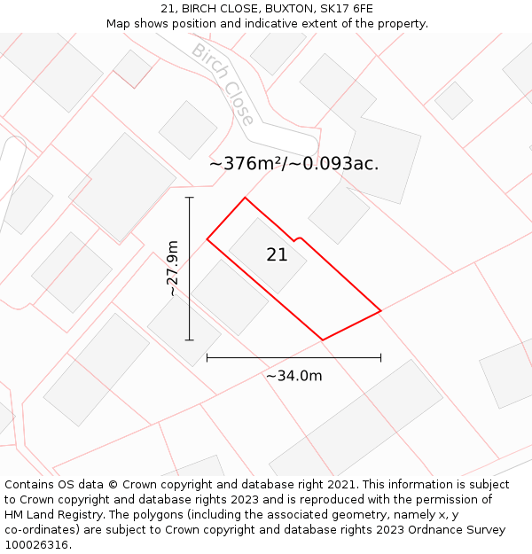 21, BIRCH CLOSE, BUXTON, SK17 6FE: Plot and title map