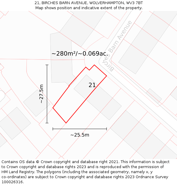 21, BIRCHES BARN AVENUE, WOLVERHAMPTON, WV3 7BT: Plot and title map