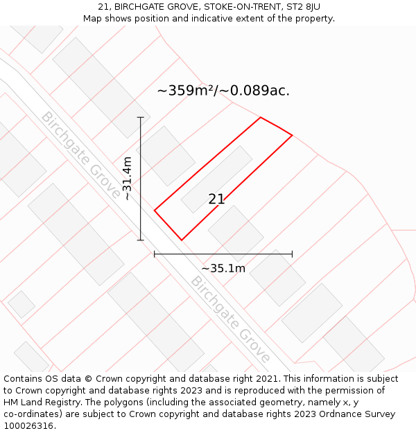 21, BIRCHGATE GROVE, STOKE-ON-TRENT, ST2 8JU: Plot and title map