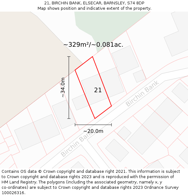 21, BIRCHIN BANK, ELSECAR, BARNSLEY, S74 8DP: Plot and title map