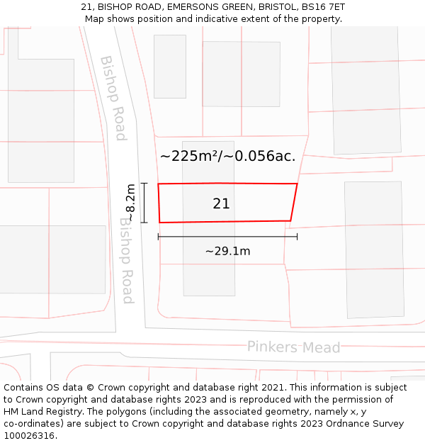 21, BISHOP ROAD, EMERSONS GREEN, BRISTOL, BS16 7ET: Plot and title map