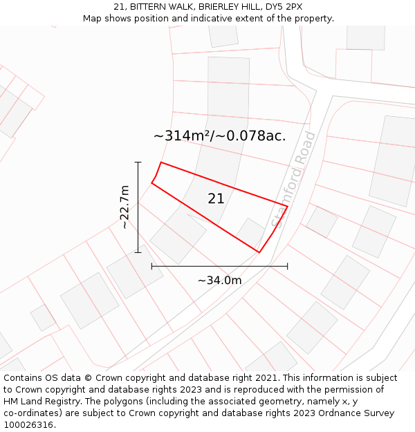 21, BITTERN WALK, BRIERLEY HILL, DY5 2PX: Plot and title map