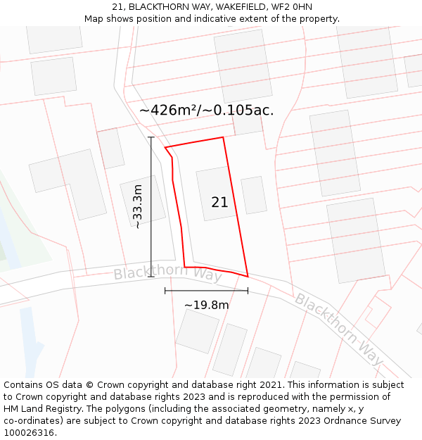 21, BLACKTHORN WAY, WAKEFIELD, WF2 0HN: Plot and title map