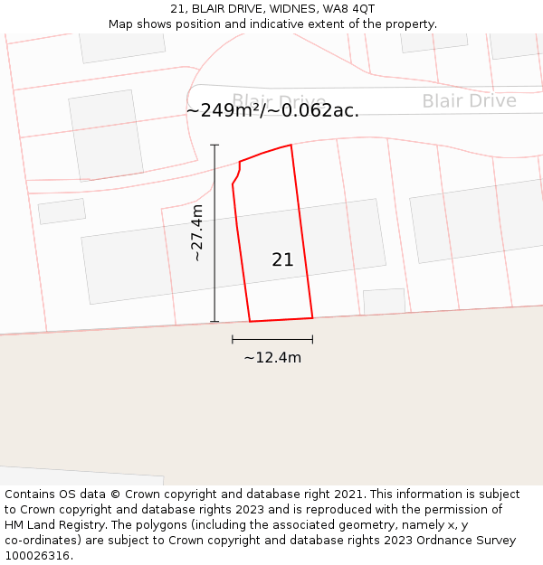 21, BLAIR DRIVE, WIDNES, WA8 4QT: Plot and title map