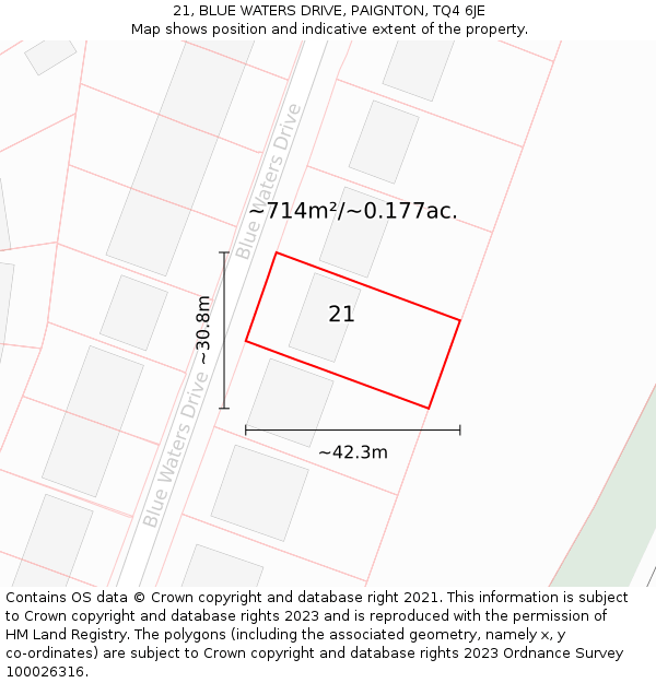 21, BLUE WATERS DRIVE, PAIGNTON, TQ4 6JE: Plot and title map