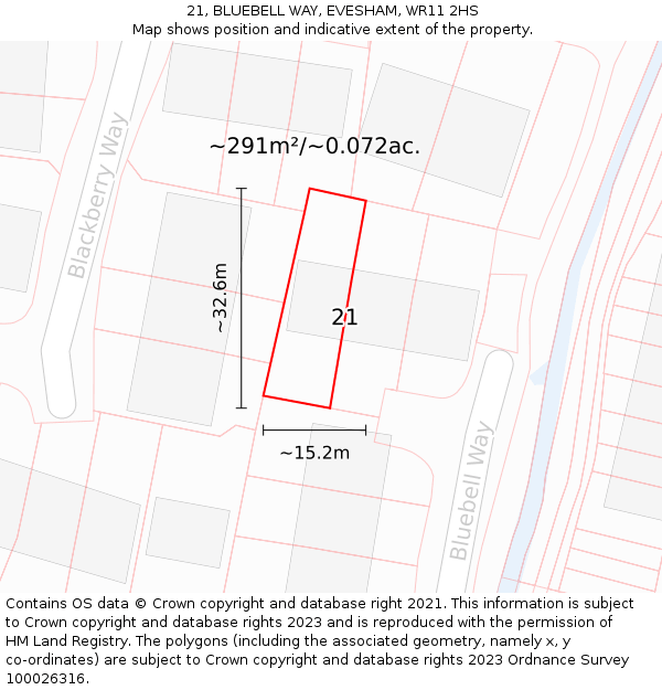 21, BLUEBELL WAY, EVESHAM, WR11 2HS: Plot and title map