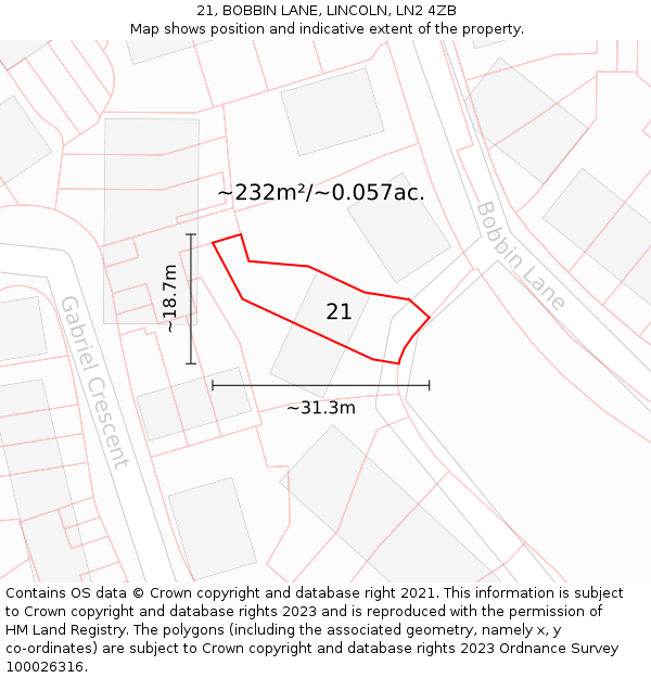 21, BOBBIN LANE, LINCOLN, LN2 4ZB: Plot and title map