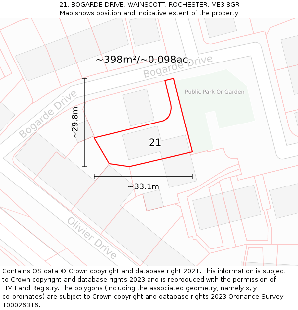 21, BOGARDE DRIVE, WAINSCOTT, ROCHESTER, ME3 8GR: Plot and title map