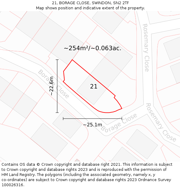 21, BORAGE CLOSE, SWINDON, SN2 2TF: Plot and title map