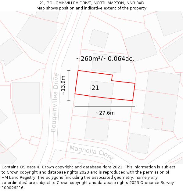 21, BOUGAINVILLEA DRIVE, NORTHAMPTON, NN3 3XD: Plot and title map