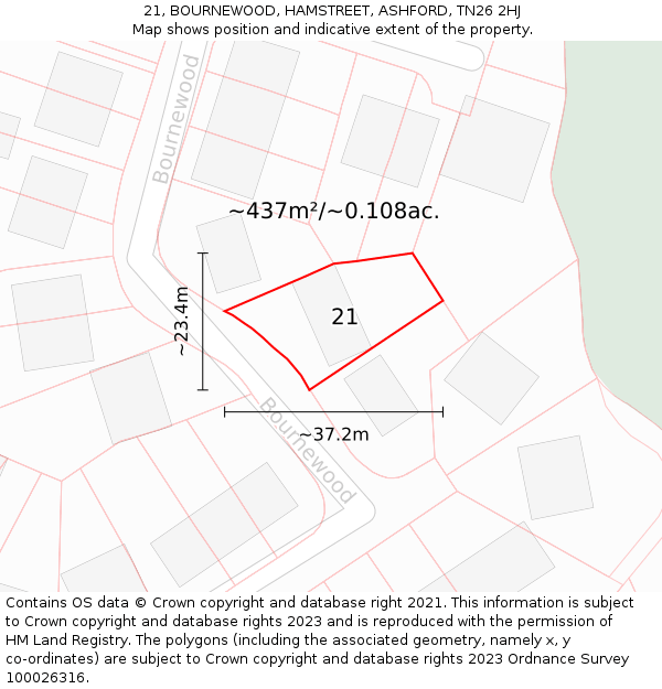 21, BOURNEWOOD, HAMSTREET, ASHFORD, TN26 2HJ: Plot and title map