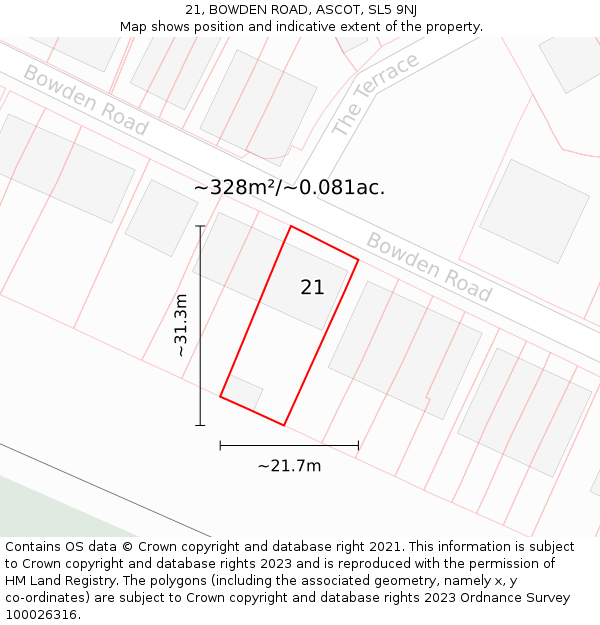 21, BOWDEN ROAD, ASCOT, SL5 9NJ: Plot and title map